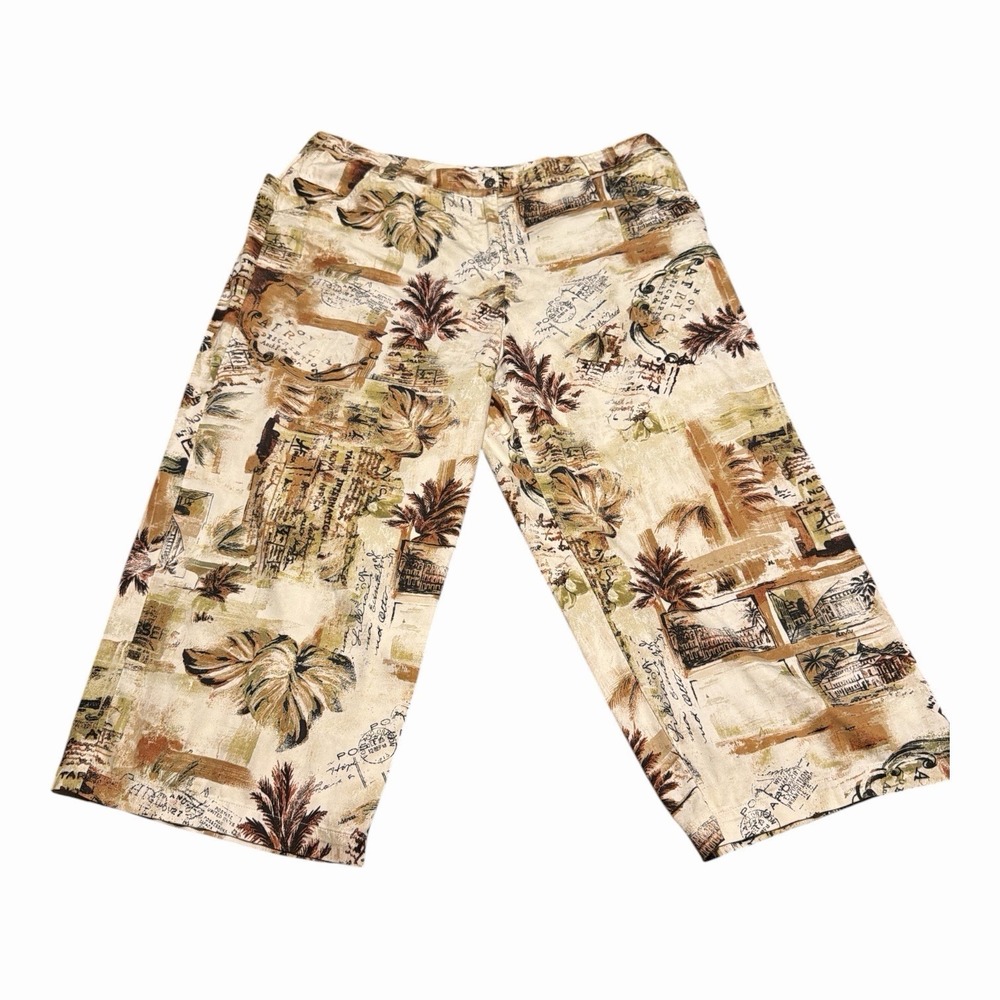 Chicos Travel Print Tropical Cropped Pants Size 3 High Rise XL Safari Resort - Picture 2 of 10